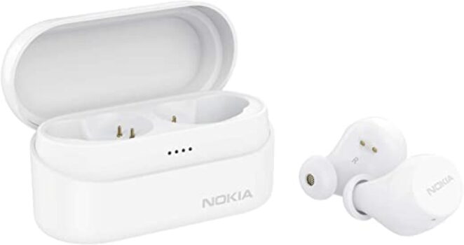 Nokia Power Lite with Up to 35 Hours of Play Time, Waterproofing, 5.0 Bluetooth Truly Wireless in Ear Earbuds with Mic Crystal-Clear Sound, Nordic Design and Eco-Packaging Snow Colour